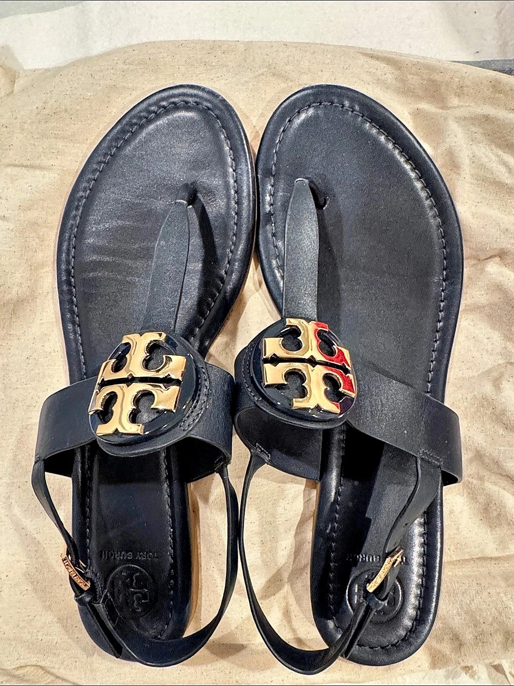 Tory Burch Bryce Flat Thong Sandal Leather Thong Sandals US 10 Like New